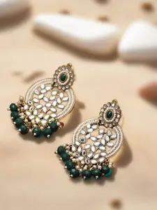 Jazz and Sizzle Gold-Plated Contemporary Shaped Artificial Stone & Beads Drop Earrings