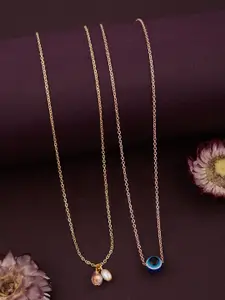 DressBerry Set Of 2 Rose Gold-Plated Artificial Beads Beaded Evil Eye Pendants & Chains