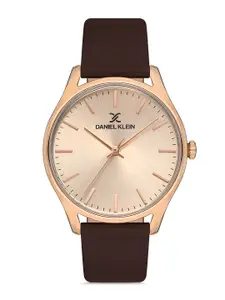 Daniel Klein Women Pink Dial & Brown Leather Bracelet Style Straps Analogue Watch DK 1 13196-2