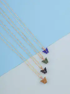 DressBerry Set Of 4 Gold-Plated Sparkling Butterfly Pendant With Chain