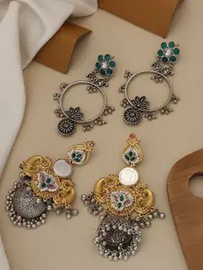 ABDESIGNS Set Of 2 Sophisticated German Silver Plated Peacock Shaped Jhumkas Earrings