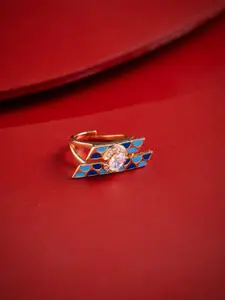 Kushal's Fashion Jewellery Gold-Plated White Cubic Zirconia Studded Party Finger Ring