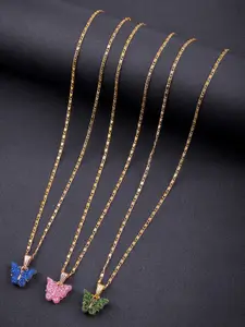 DressBerry Set Of 3 Gold-Plated Sparkling Butterfly Pendant With Chain