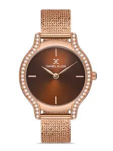 Daniel Klein Premium Women Brown Dial & Rose Gold Straps Analogue Watch DK.1.13208-6