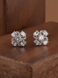 PALMONAS 925 Sterling Silver Rhodium-Plated CZ-Studded Anti Tarnish Floral Studs