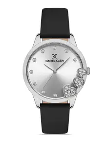 Daniel Klein Trendy Women Silver And Black Dial Leather Strap Watch DK 1 13238-1
