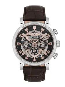 Daniel Klein Men Skeleton Dial & Leather Textured Straps Analogue Watch DK.1.13850-3
