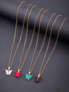 DressBerry Set Of 4 Gold-Plated Butterfly Pendant With Chain