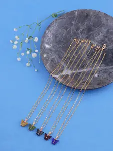 DressBerry Set Of 5 Gold-Plated Sparkling Butterfly Pendant With Chain