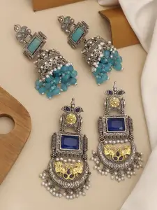 ABDESIGNS Set Of 2 German Silver Classic Silver-Plated Artificial Stones & Beads Drops