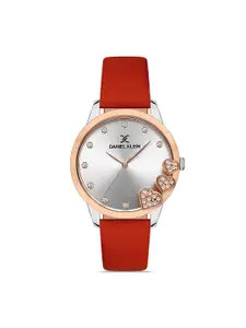 Daniel Klein Trendy Women Silver And Red Dial Leather Strap Watch DK 1 13238-3
