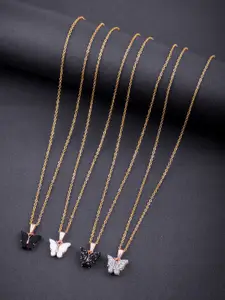 DressBerry Set Of 4 Gold-Plated Sparkling Butterfly Pendant With Chain