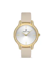 Daniel Klein Women Silver-Toned Dial & Beige Leather Straps Analogue Watch DK.1.13209-3