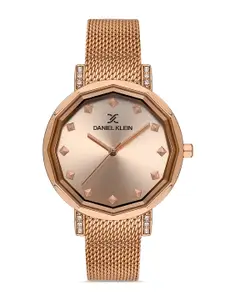 Daniel Klein Premium Women Rose Gold-Toned Embellished Dial Bracelet Watch DK.1.13235-2