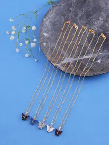 DressBerry Set Of 5 Gold-Plated Sparkling Butterfly Pendant With Chain