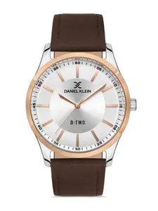 Daniel Klein D-Two Men Silver-Toned Dial & Brown Straps Analogue Watch DK.1.13310-6_OR