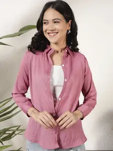 DressBerry Women Textured Spread Collar Casual Shirt