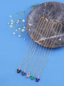 DressBerry Set Of 5 Gold-Plated Sparkling Butterfly Pendant With Chain