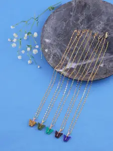 DressBerry Set Of 5 Gold-Plated Sparkling Resin Butterfly Pendant With Chain