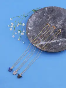 DressBerry Set Of 3 Gold-Plated Sparkling Butterfly Pendants With Chains