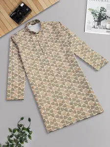 Sangria Boys Chikankari Mandarin Collar Cotton Straight Kurta