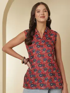 Anouk Rustic Ethnic Motifs Printed Shirt Collar Kurti