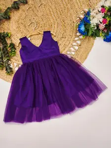 Shoryam Fashion Girls Solid Net Fit & Flare Dress