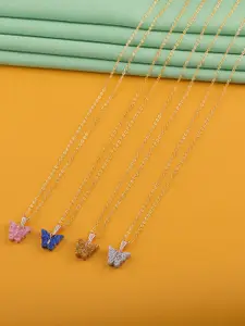DressBerry Set of 4 Gold-Plated Butterfly Pendants With Chains