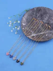 DressBerry Set Of 5 Gold-Plated Sparkling Butterfly Pendant With Chain