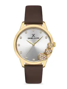 Daniel Klein Trendy Women Silver-Toned Dial & Brown Strap Analogue Watch DK.1.13238-2