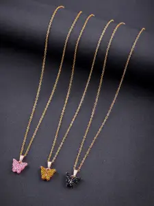 DressBerry Set Of 3 Gold-Plated Sparkling Butterfly Pendant With Chain