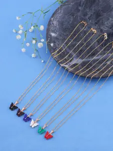 DressBerry Set Of 6 Gold-Plated Stones Studded Sparkling Butterfly Pendants With Chains