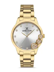 Daniel Klein Trendy Women Silver-Toned Dial & Gold Toned Strap Analogue Watch DK.1.13239-3