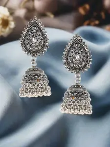 Jazz and Sizzle Silver-Plated Dome Shaped Artificial Stone & Kundan Jhumkas