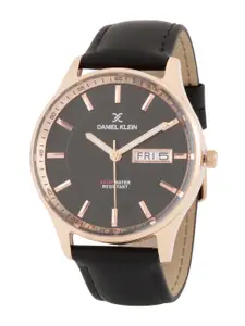 Daniel Klein Men Gunmetal-Toned Dial & Black Leather Straps Analogue Watch - DK.1.12880-6