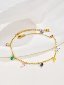 JEWILLEY Stainless Steel Gold-Plated Artificial Beaded Anklet