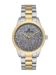 Daniel Klein Women Gold-Toned Embellished Dial & Silver Toned Stainless Steel Bracelet Style Straps Analogue Watch