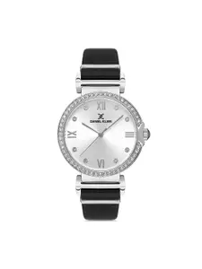 Daniel Klein Women Silver Dial & Black Leather Straps Analogue Watch DK.1.13219-1