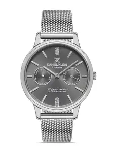 Daniel Klein Exclusive  Women Gunmetal Toned Embellished Dial & Strap Watch DK.1.13229-5