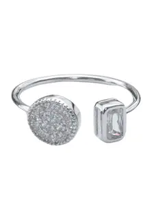 Satlaa 925 Pure Sterling Silver Double Pave Circle Adjustable Female Cute Finger Ring