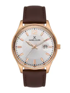 Daniel Klein Men Pink Dial & Brown Leather Straps Analogue Watch