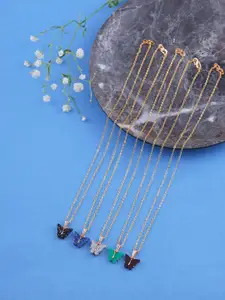 DressBerry Set Of 5 Gold-Plated Sparkling Butterfly Pendant With Chain