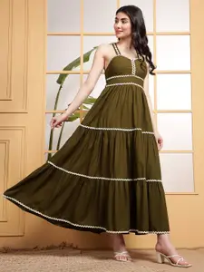 DEEBACO Women Fit & Flare Tiered Maxi Dress