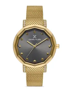 Daniel Klein Premium Women Grey And Gold Embellished Dial Strap Watch DK.1.13235-6
