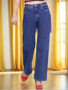 DressBerry Women Wide Leg High-Rise Light Fade Stretchable Jeans