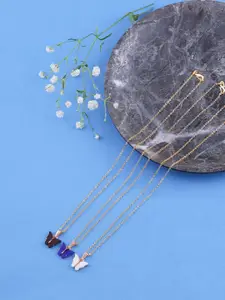 DressBerry Set Of 3 Gold-Plated Sparkling Butterfly Pendant With Chain
