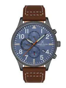 Daniel Klein Men Leather Straps Analogue Multi Function Watch DK 1 13389-4