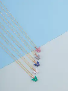 DressBerry Set Of 5 Gold-Plated Sparkling Butterfly Pendant With Chain