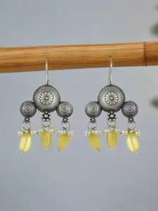 Jazz and Sizzle Silver Plated Oxidised Artificial Beaded Contemporary Shaped Drop Earrings