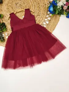 Shoryam Fashion Girls Floral Net Fit & Flare Dress